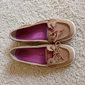 Sperry Beige Boat Shoes with Pink Interior